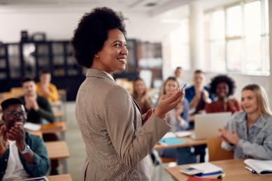 Teacher leads class