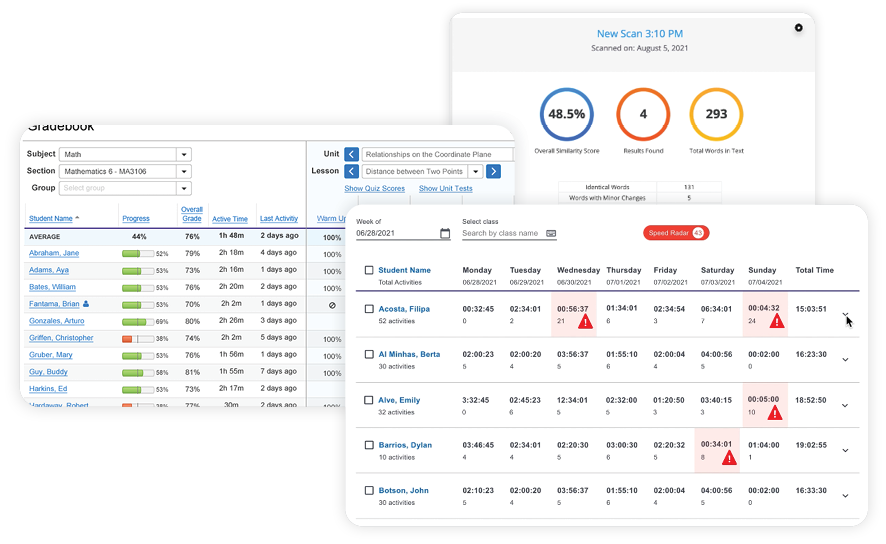 Screenshots demonstrating Imagine Edgenuity's academic integrity features